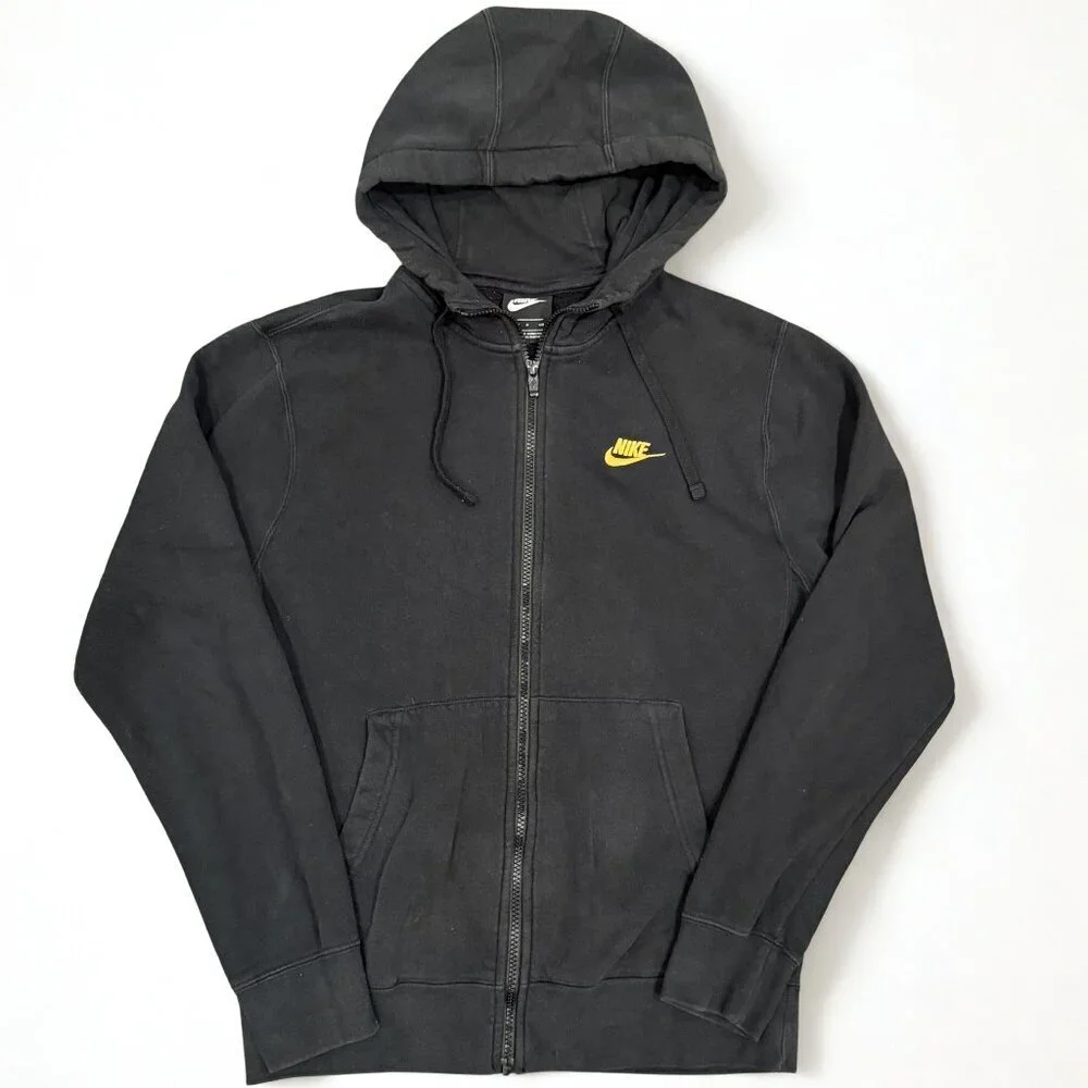 Nike Women’s Full Zip Hoodie Black Gold Embroidered Swoosh Size S